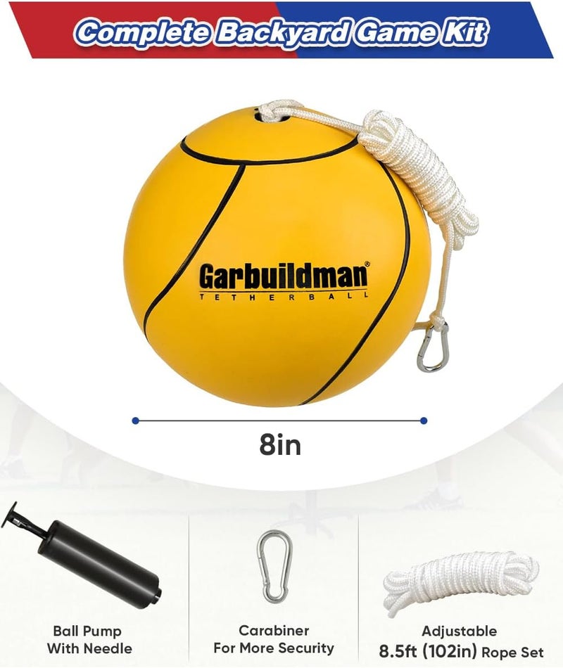 Garbuildman كرة تيثربول بحجم 8" مع مجموعة حبال مطاطية - Image 2